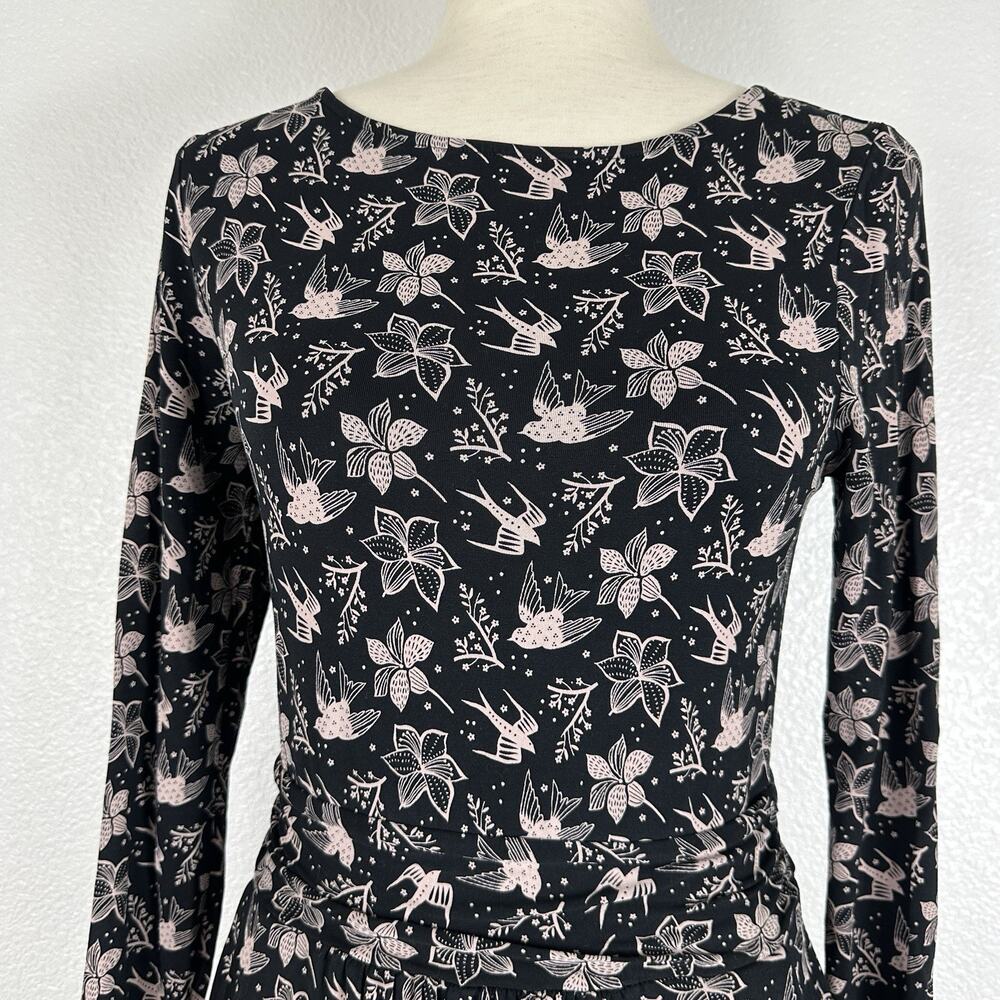 Boden Abigail Dress Women Size 6R Bird Print Jersey Knit Long Sleeve Pockets - Picture 4 of 16